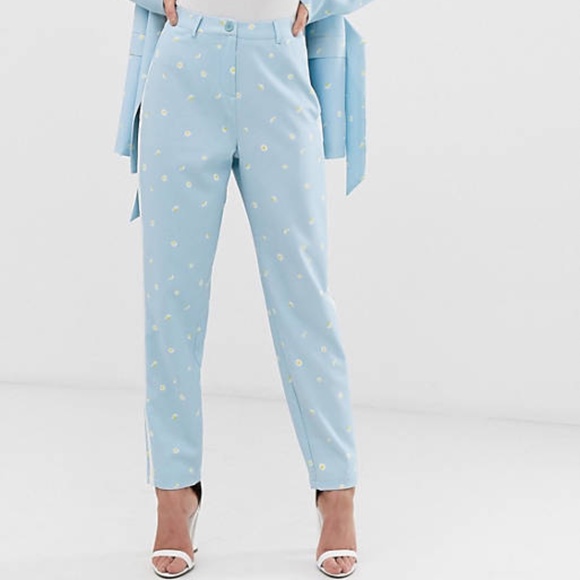 UNIQUE21 Sky Blue Daisy Printed Pants - Picture 1 of 6